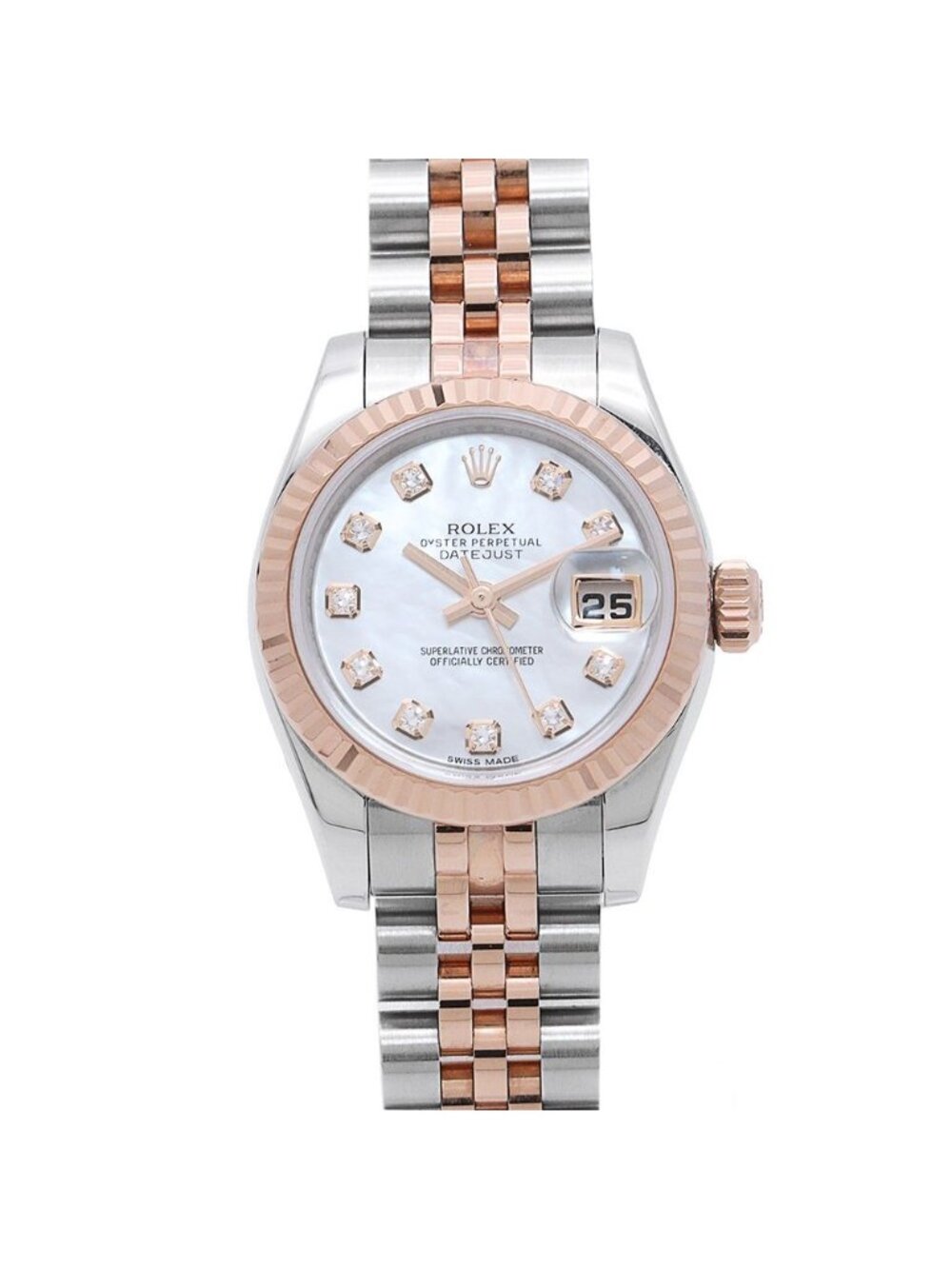 Rolex Datejust SS 18K Pink Gold Everose White Shell Dial Diamond